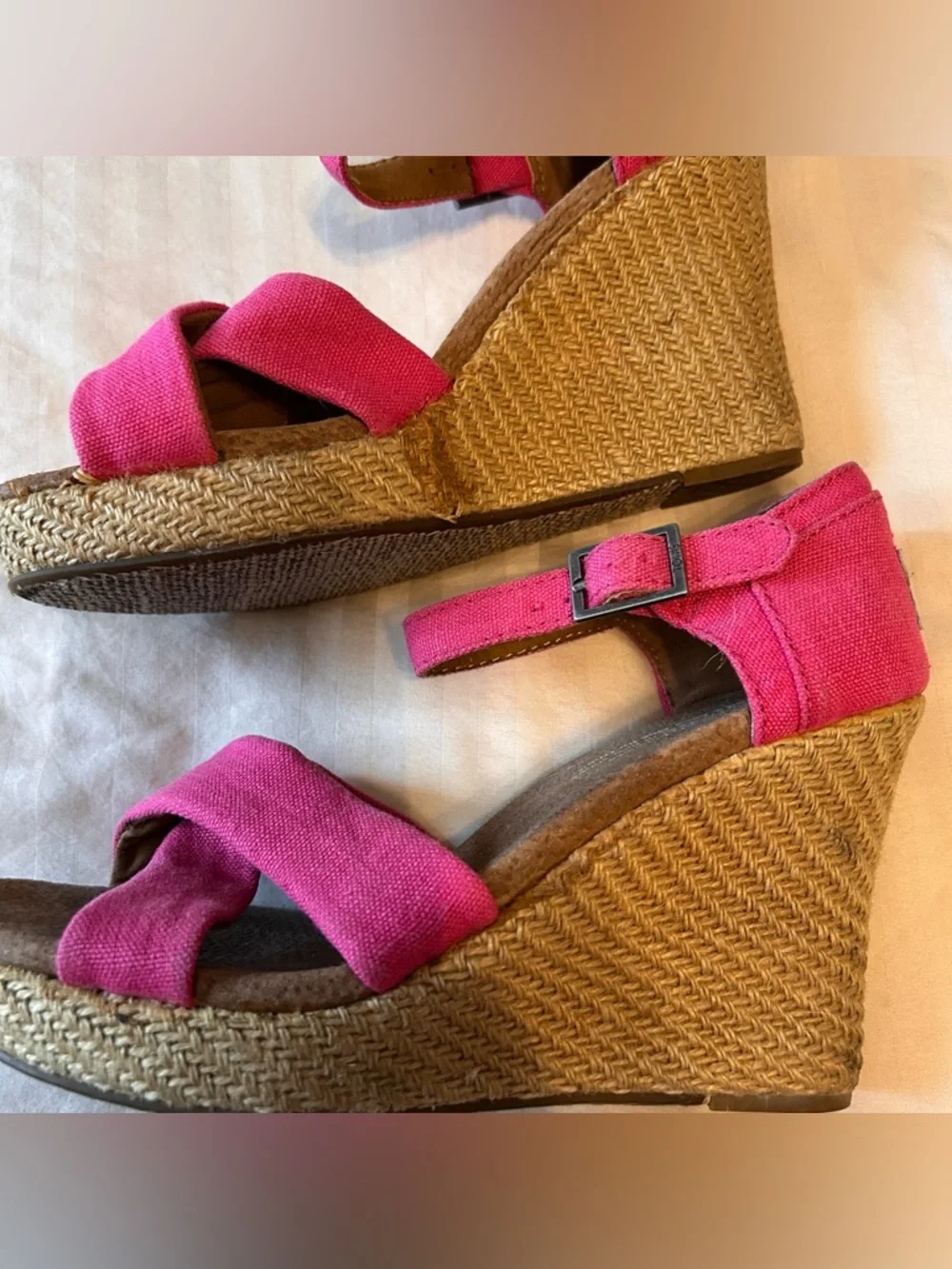 Toms Pink Strappy Wedge Espadrille Sandals
